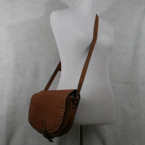 Patricia Nash Handbags - Patricia Nash Brown Italian Pebble Leather Crossbody Saddle Bag w/ Rivets VGC